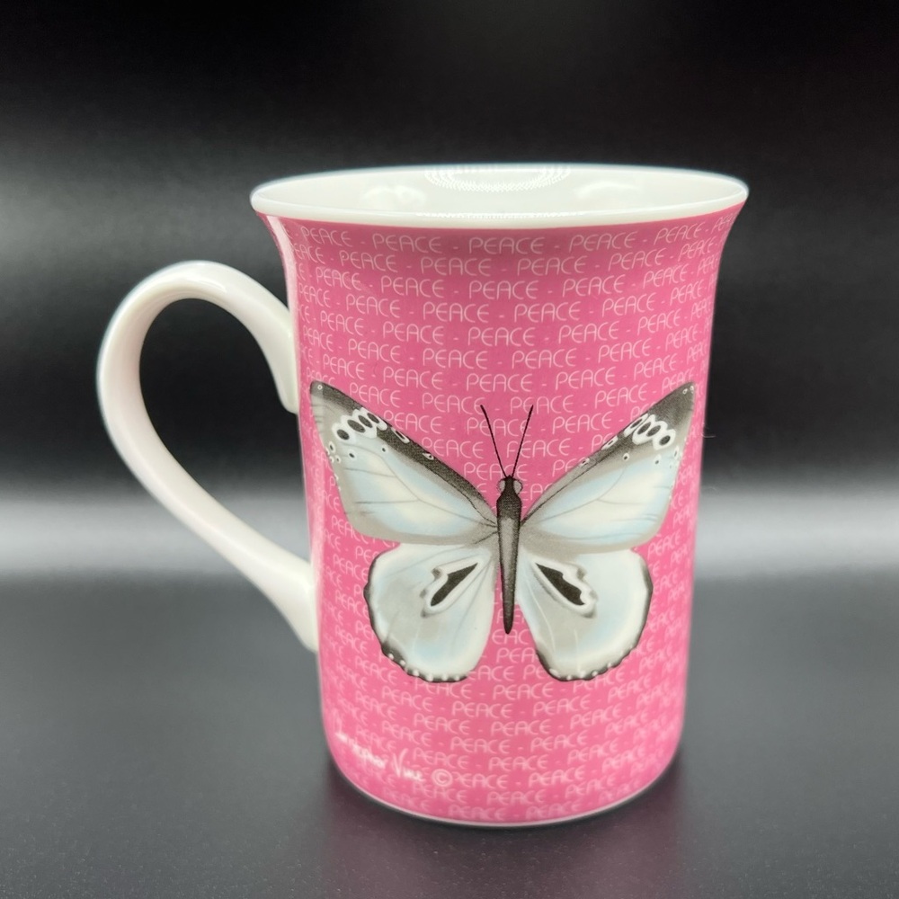 Christopher Vine Signature Pink Butterfly Peace Coffee Mug Santa Barbara Design